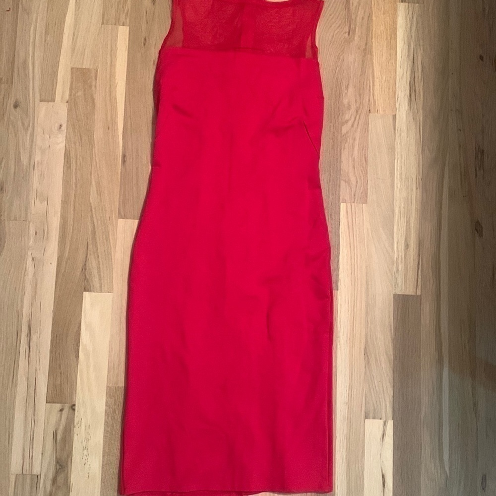 𝅺NWT Piphany Queens Sleeveless Dress with Mesh Top Solid Red Women’s XS